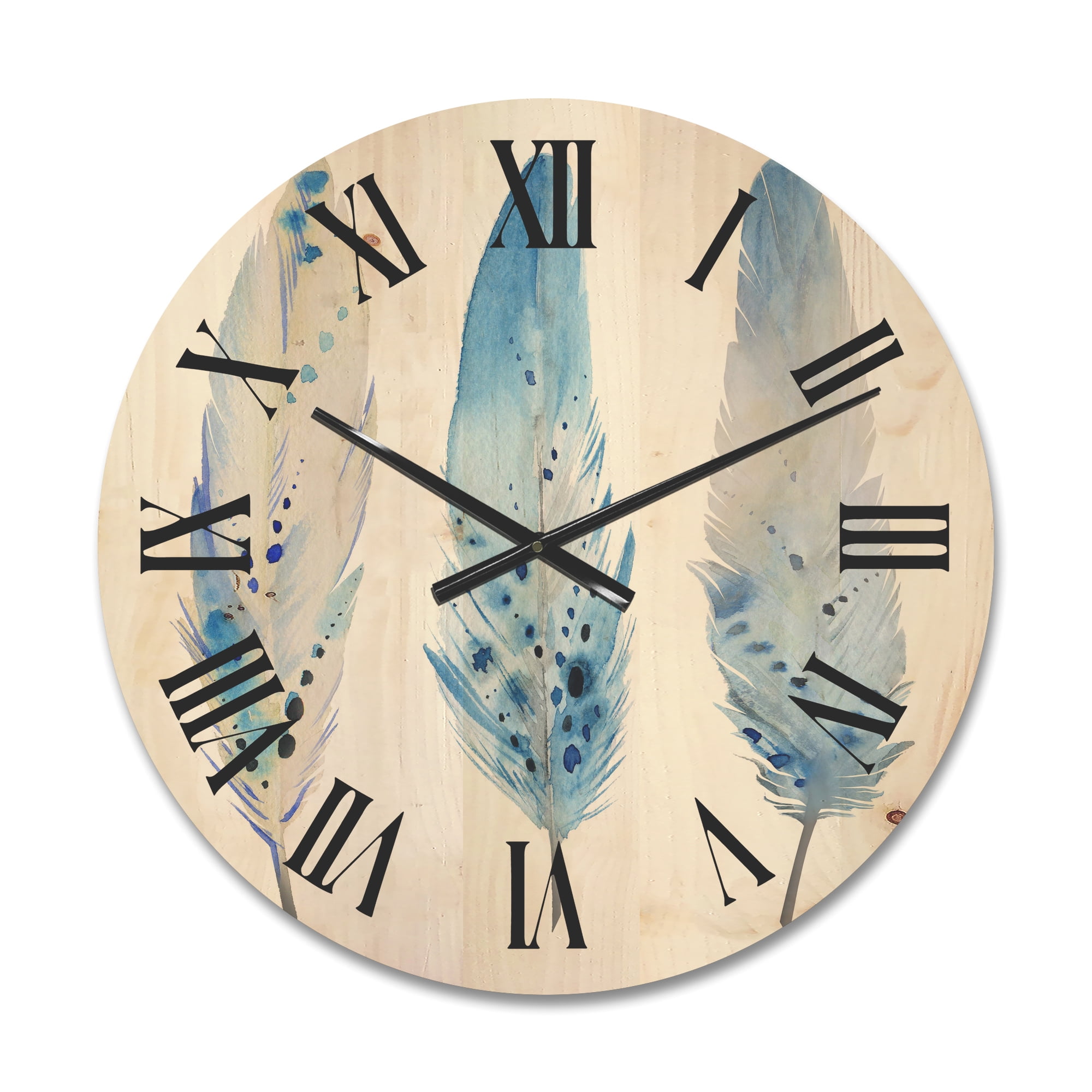 Designart 'Abstract Blue Boho Feathers II' Lake House Wood Wall Clock