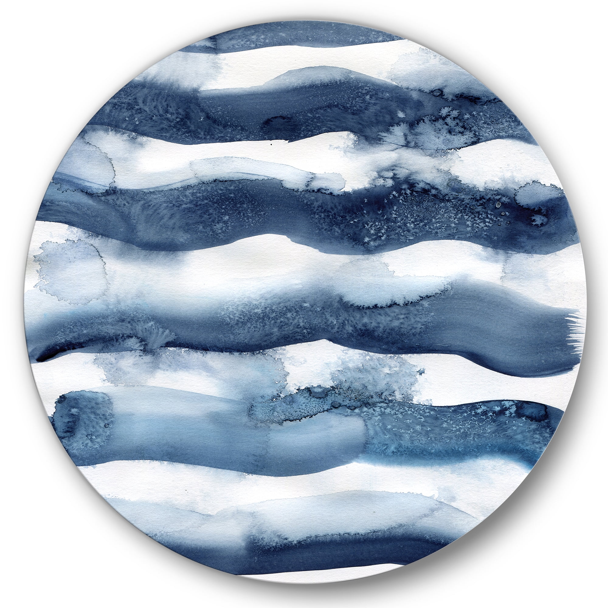 Designart 'Abstract Blue Classic Waves' Modern Circle Metal Wall Art 36x36 - Disc of 36