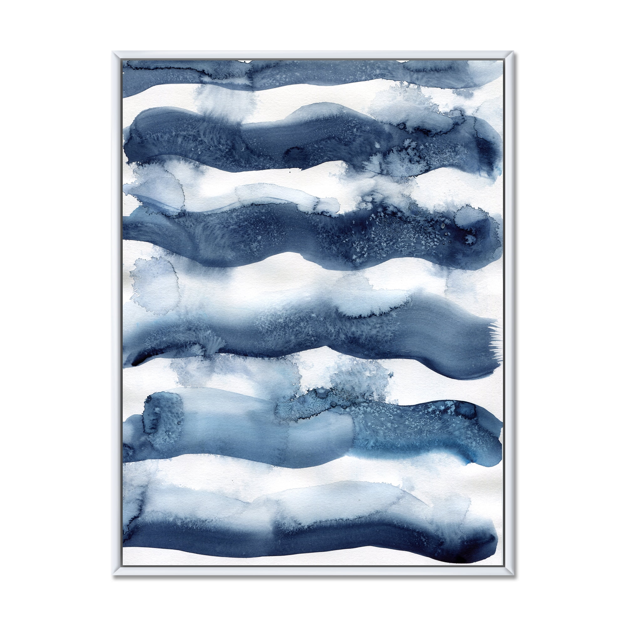 Designart 'Abstract Blue Classic Waves' Modern Framed Canvas Wall Art Print