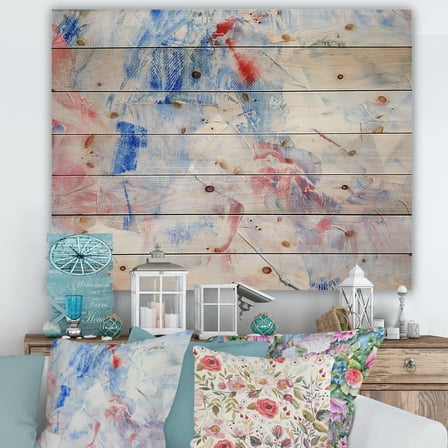 Designart 'Abstract Blue Composition' Modern Print on Natural Pine Wood