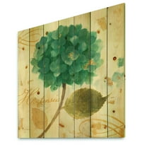 Designart 'Abstract Blue Cottage Flower Hydrangea I' Farmhouse Print on Natural Pine Wood