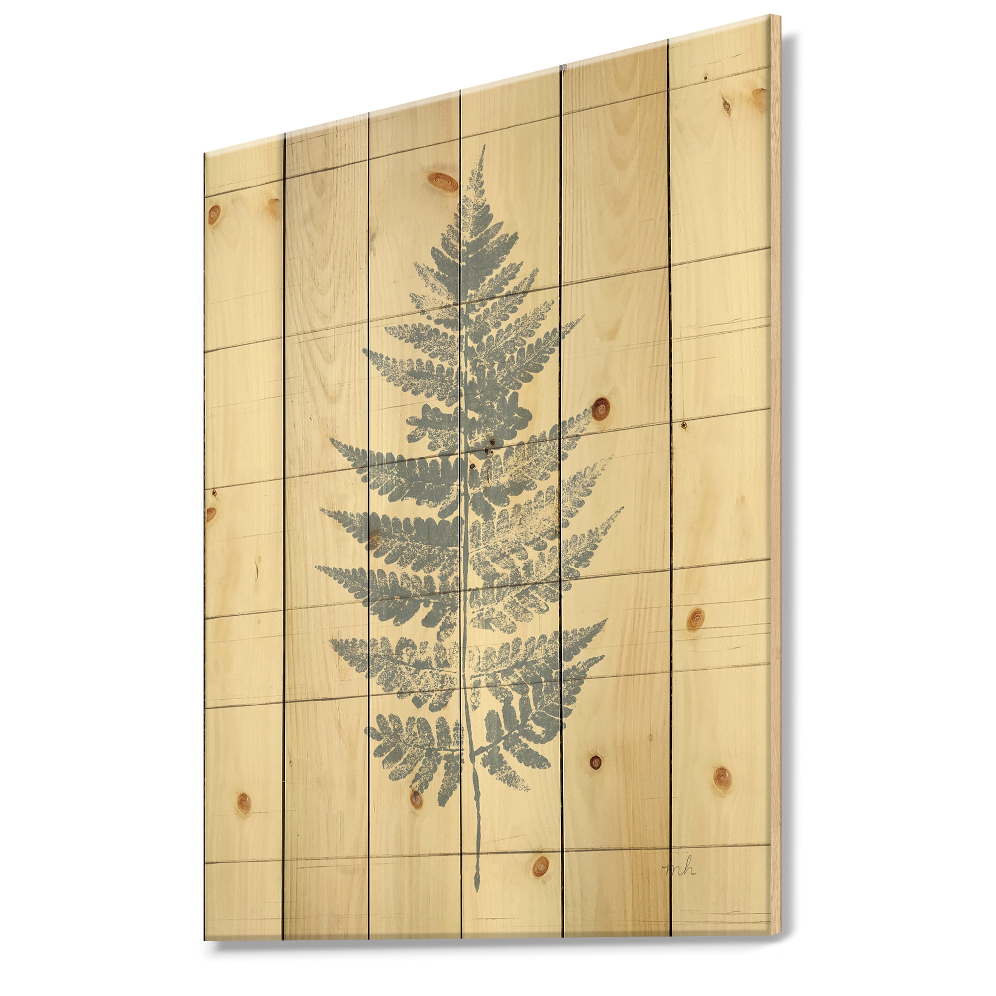 Designart 'Abstract Blue Fern on wood I' Cabin & Lodge Print on Natural Pine Wood
