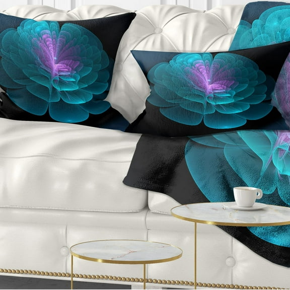 Designart Abstract Blue Floral Fractal Background - Floral Throw Pillow - 12x20