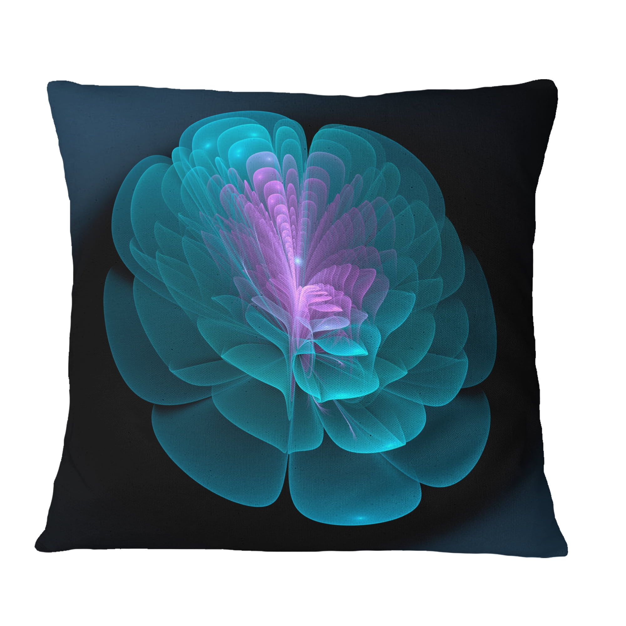 Designart Abstract Blue Floral Fractal Background - Floral Throw Pillow - 16x16