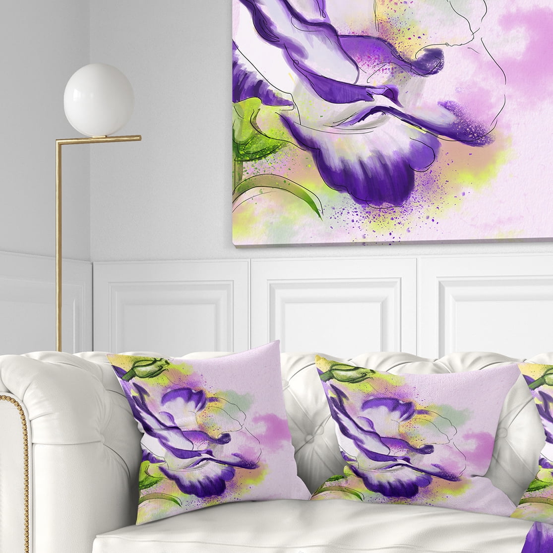 Designart Abstract Blue Flower Watercolor - Floral Throw Pillow - 18x18