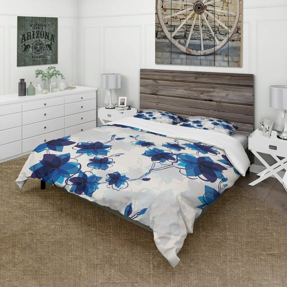 Designart 'Abstract Blue Flowers' Floral Duvet Cover Set