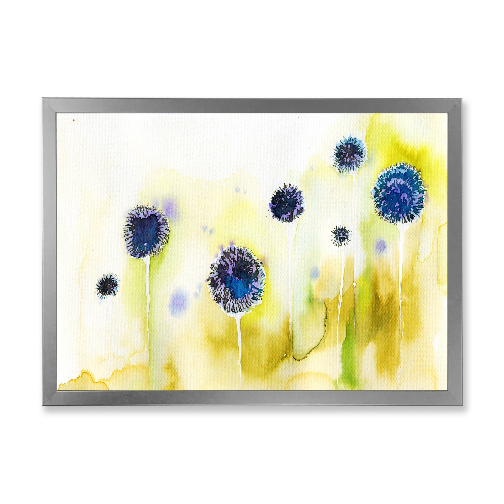 Designart 'Abstract Blue Flowers In The Meadow' Traditional Framed Art Print