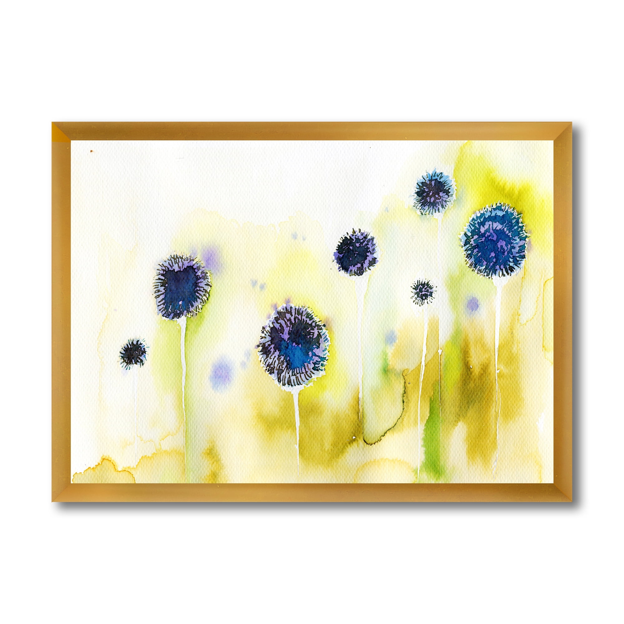 Designart 'Abstract Blue Flowers In The Meadow' Traditional Framed Art Print