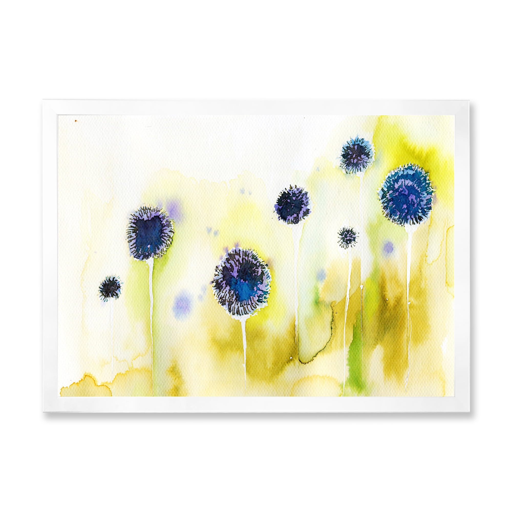 Designart 'Abstract Blue Flowers In The Meadow' Traditional Framed Art Print