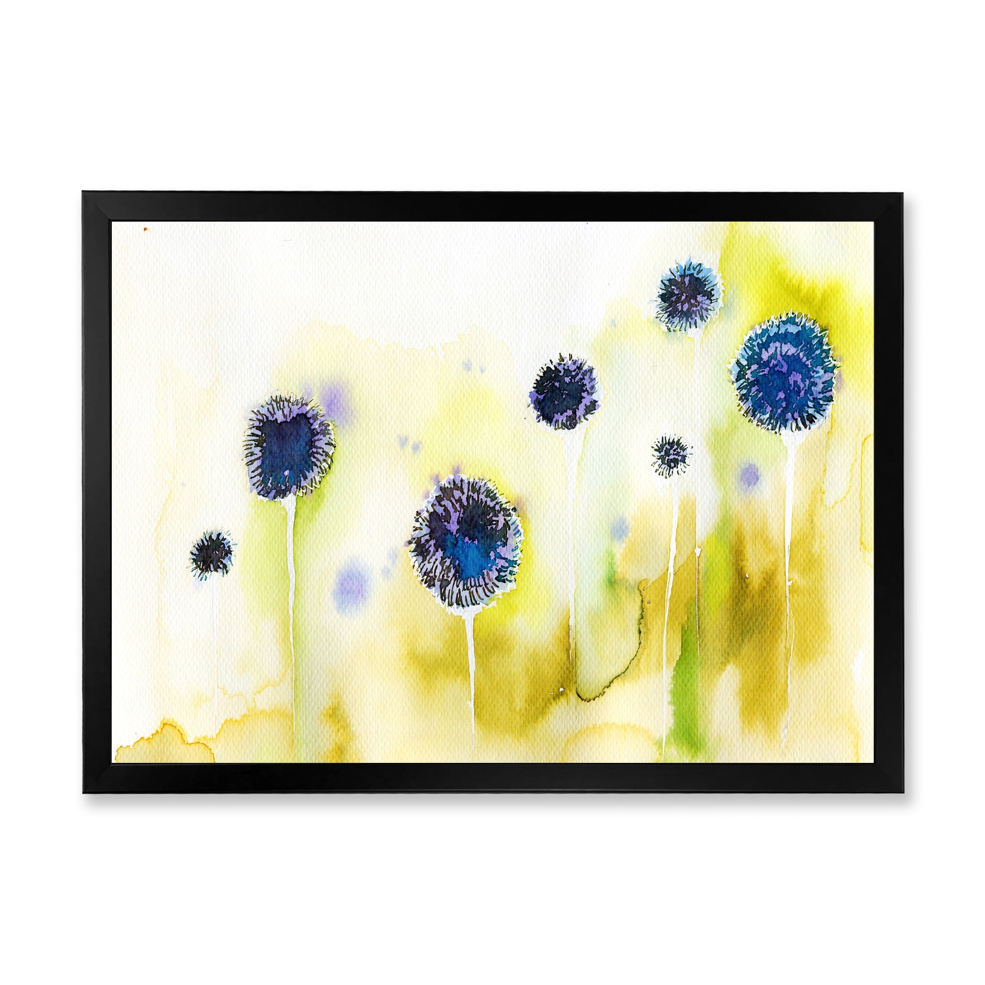 Designart 'Abstract Blue Flowers In The Meadow' Traditional Framed Art Print