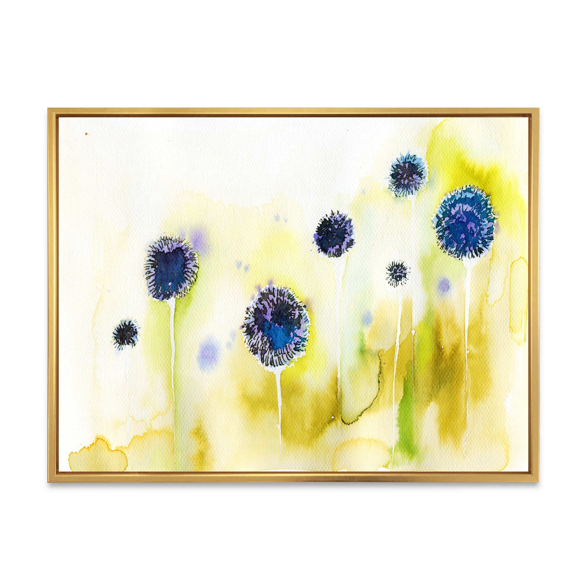 Designart 'Abstract Blue Flowers In The Meadow' Traditional Framed Canvas Wall Art Print