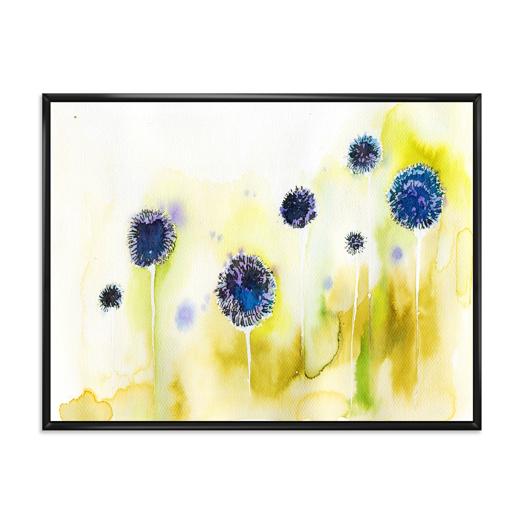 Designart 'Abstract Blue Flowers In The Meadow' Traditional Framed Canvas Wall Art Print