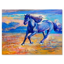 Designart ' Abstract Blue Horse Galoping Over The Prairie ' Farmhouse Canvas Wall Art Print
