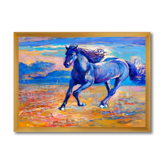 Designart 'Abstract Blue Horse Galoping Over The Prairie' Farmhouse Framed Art Print