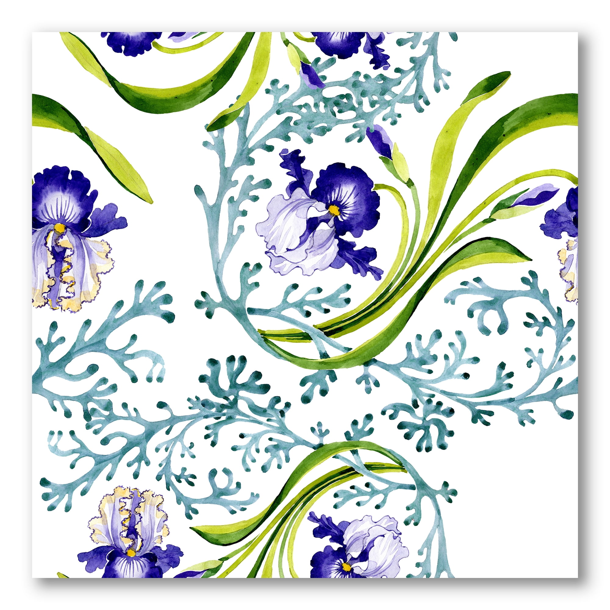 Designart ' Abstract Blue Iris With Wild Spring Leaves ' Traditional Canvas Wall Art Print