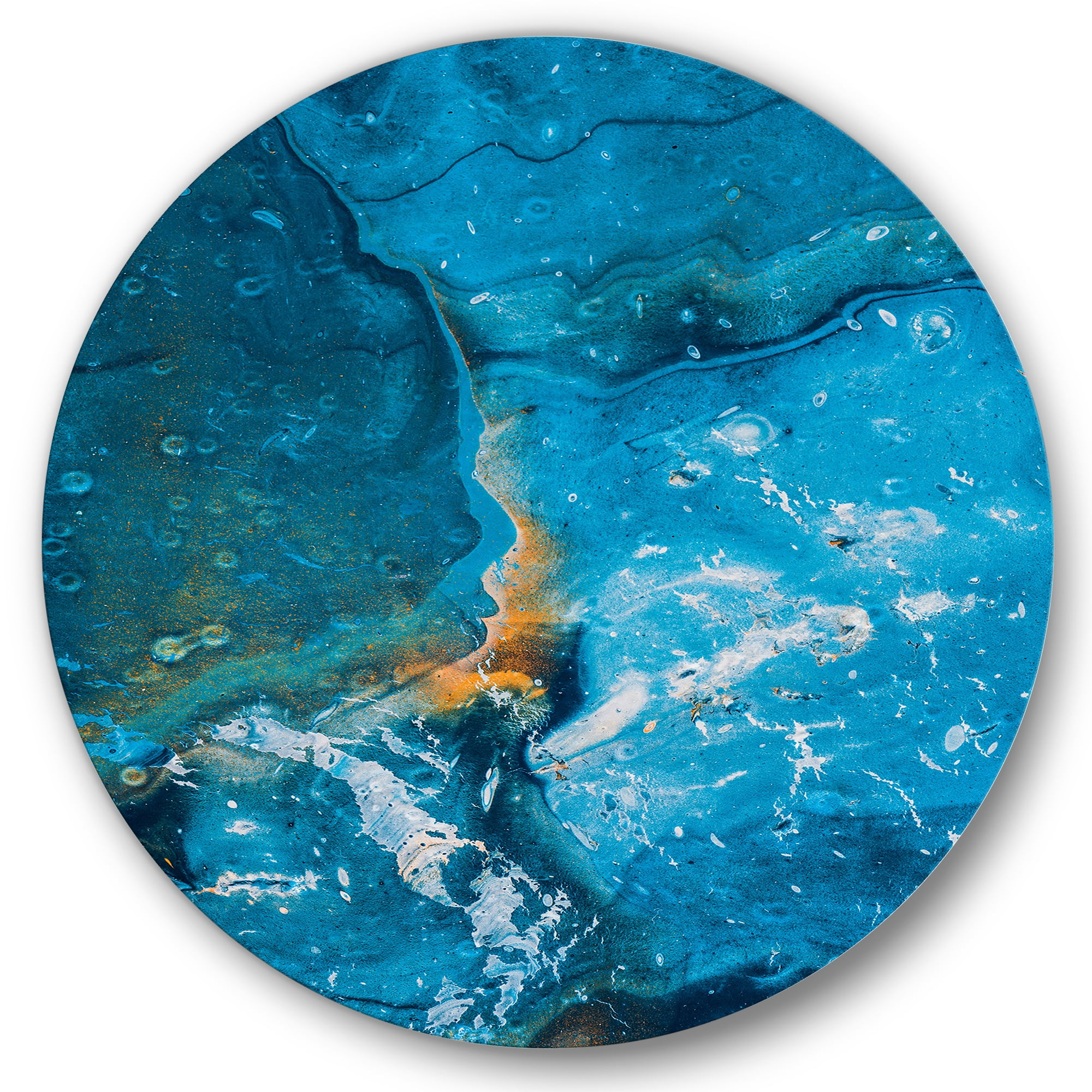 Designart 'Abstract Blue Marble Composition I' Modern Circle Metal Wall Art 11x11 - Disc of 11
