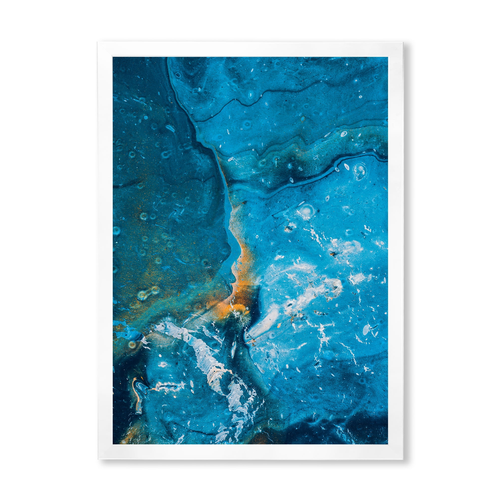 Designart 'Abstract Blue Marble Composition I' Modern Framed Art Print