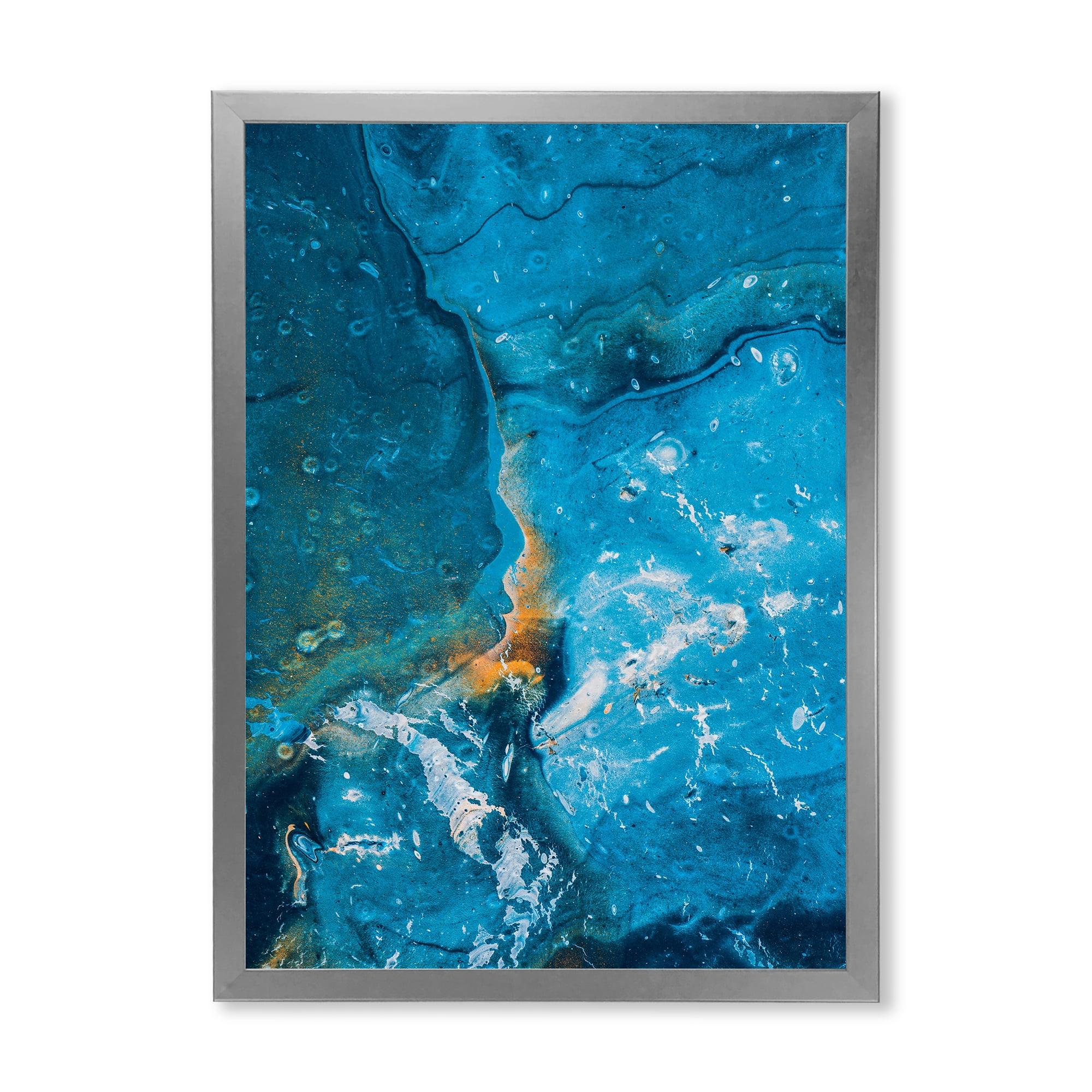 Designart 'Abstract Blue Marble Composition I' Modern Framed Art Print