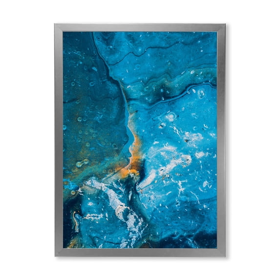 Designart 'Abstract Blue Marble Composition I' Modern Framed Art Print