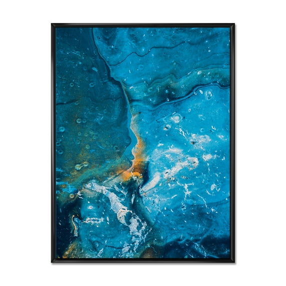 Designart 'Abstract Blue Marble Composition I' Modern Framed Canvas Wall Art Print
