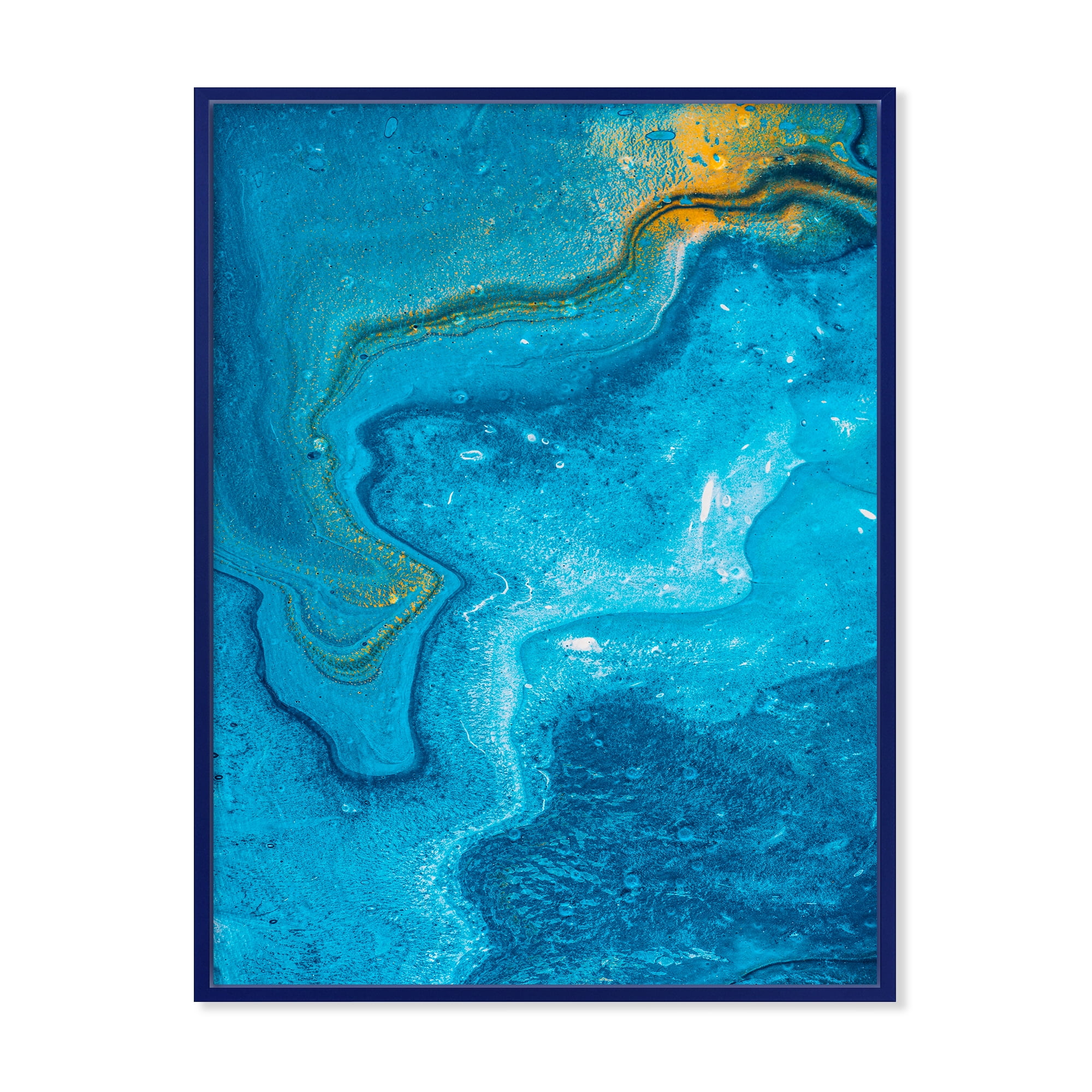 Designart 'Abstract Blue Marble Composition II' Modern Framed Canvas Wall Art Print