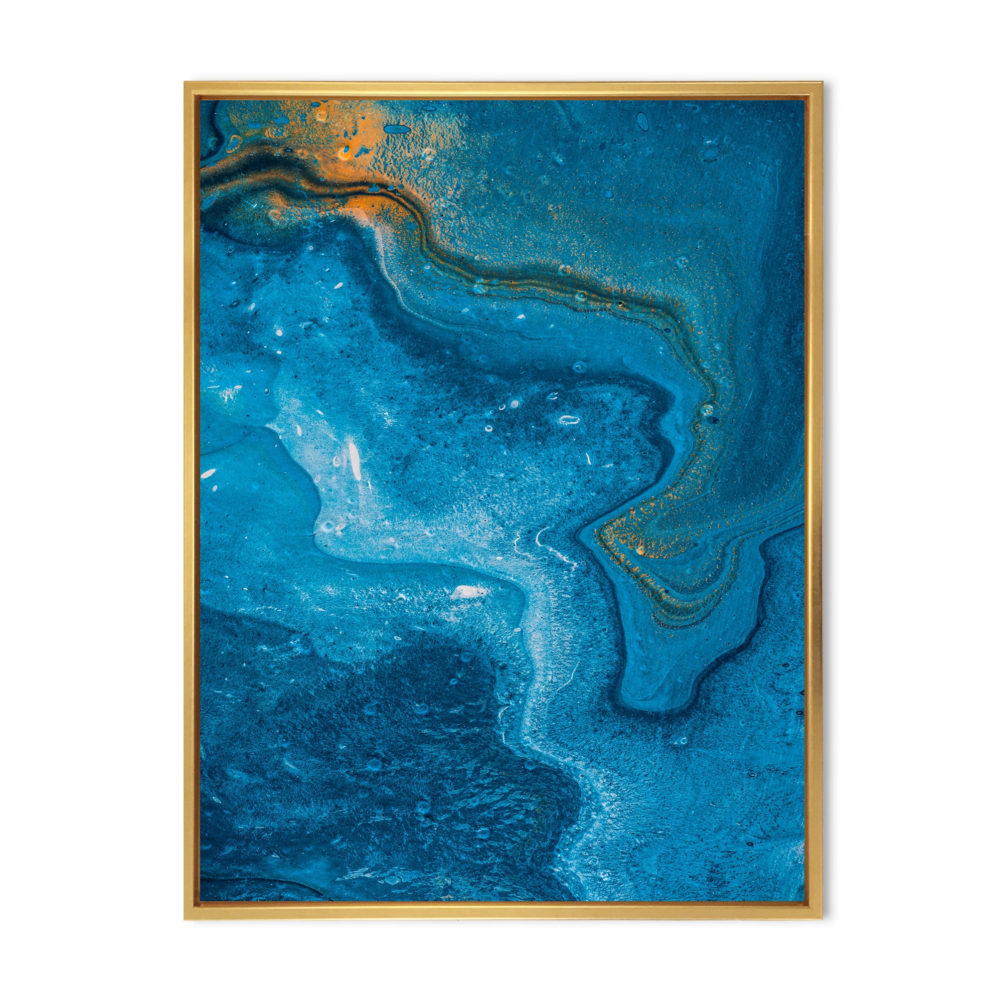 Designart 'Abstract Blue Marble Composition II' Modern Framed Canvas Wall Art Print