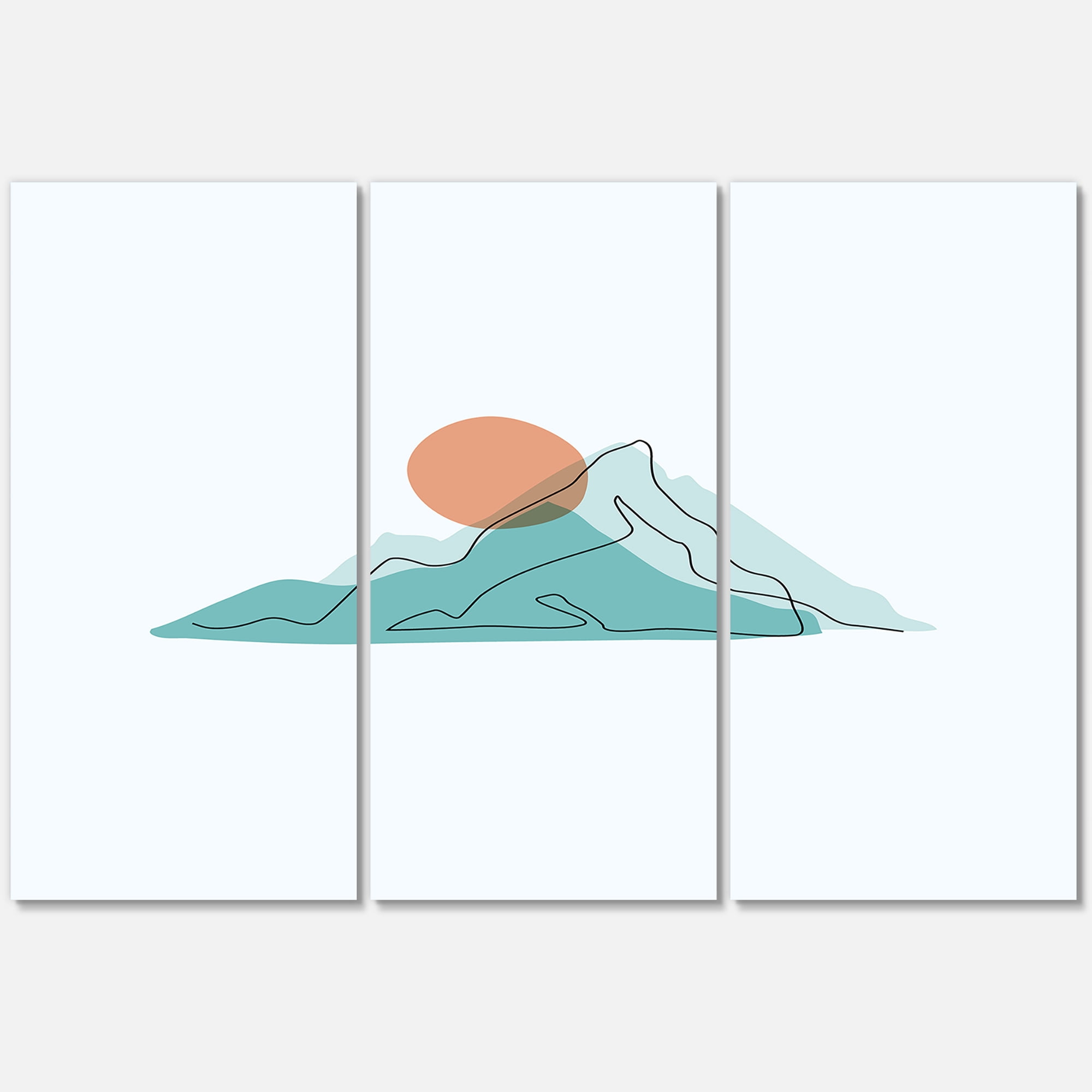 Designart ' Abstract Blue Mountains With Red Moon II ' Modern Canvas Wall Art Print