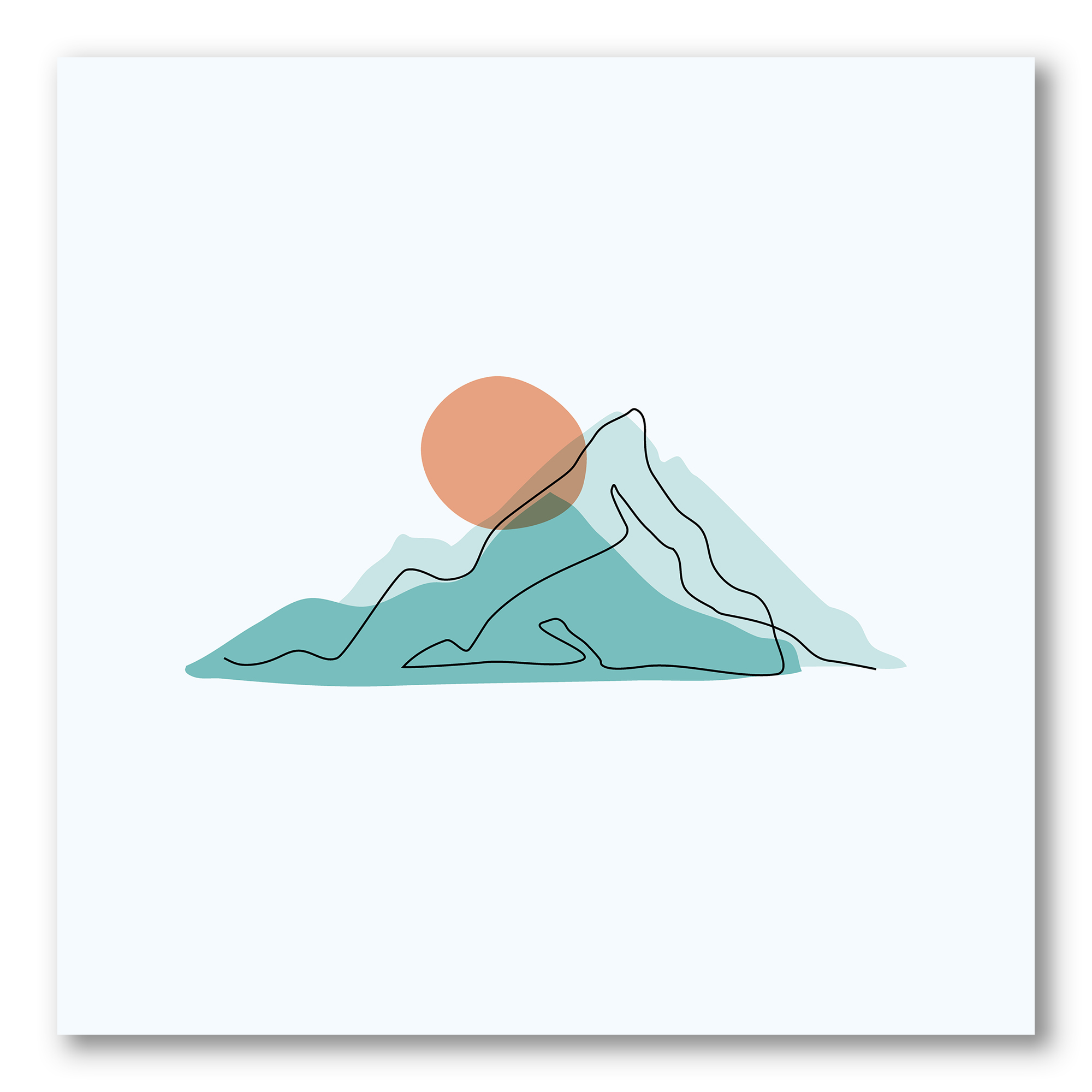 Designart ' Abstract Blue Mountains With Red Moon II ' Modern Canvas Wall Art Print