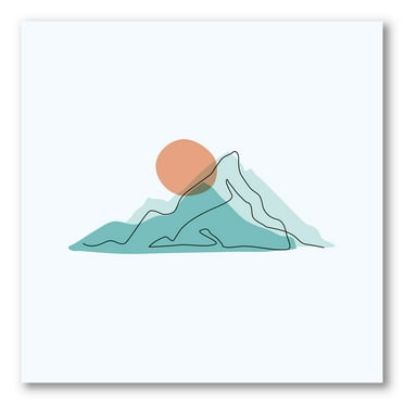 Designart ' Abstract Blue Mountains With Red Moon II ' Modern Canvas Wall Art Print