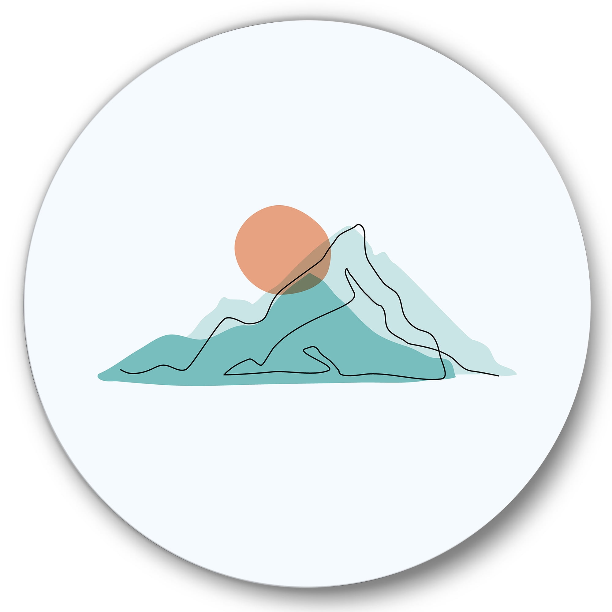 Designart 'Abstract Blue Mountains With Red Moon II' Modern Circle Metal Wall Art 23x23 - Disc of 23