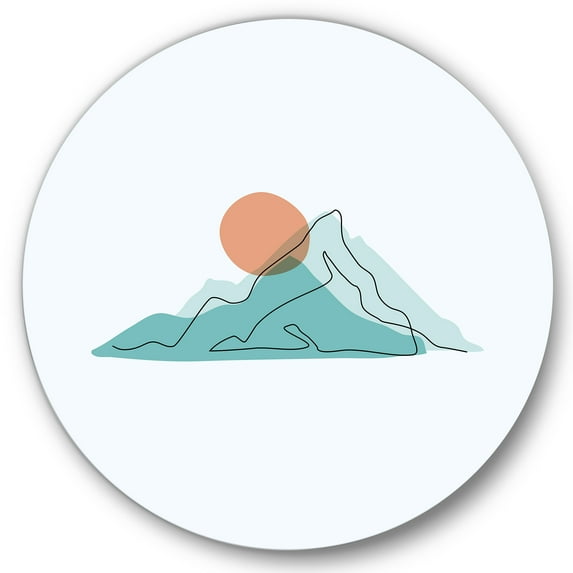 Designart 'Abstract Blue Mountains With Red Moon II' Modern Circle Metal Wall Art 23x23 - Disc of 23
