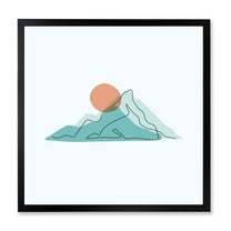 Designart 'Abstract Blue Mountains With Red Moon II' Modern Framed Art Print