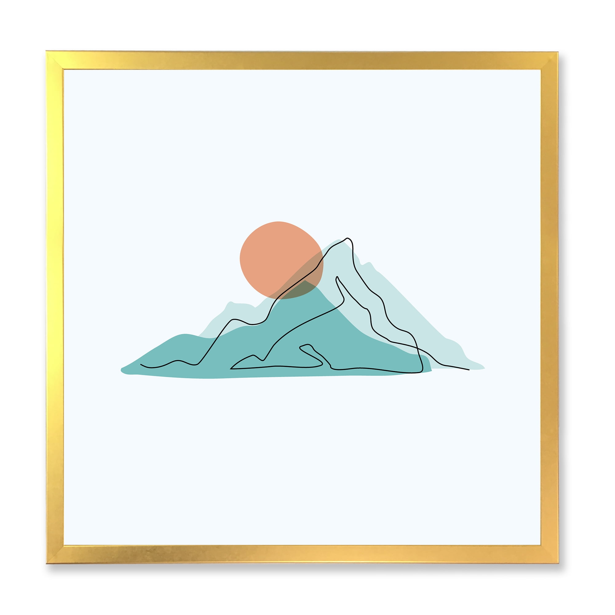 Designart 'Abstract Blue Mountains With Red Moon II' Modern Framed Art Print