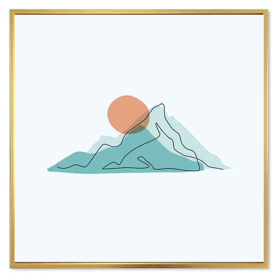 Designart 'Abstract Blue Mountains With Red Moon II' Modern Framed Canvas Wall Art Print