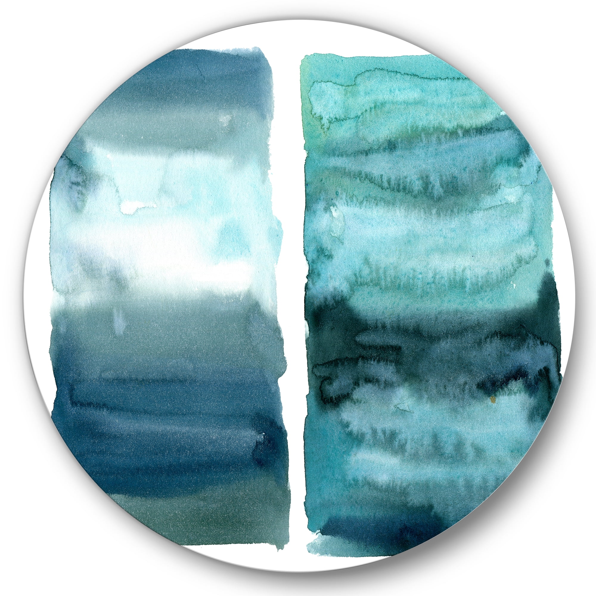 Designart 'Abstract Blue Ocean Aquatic Impression II' Modern Circle Metal Wall Art 11x11 - Disc of 11