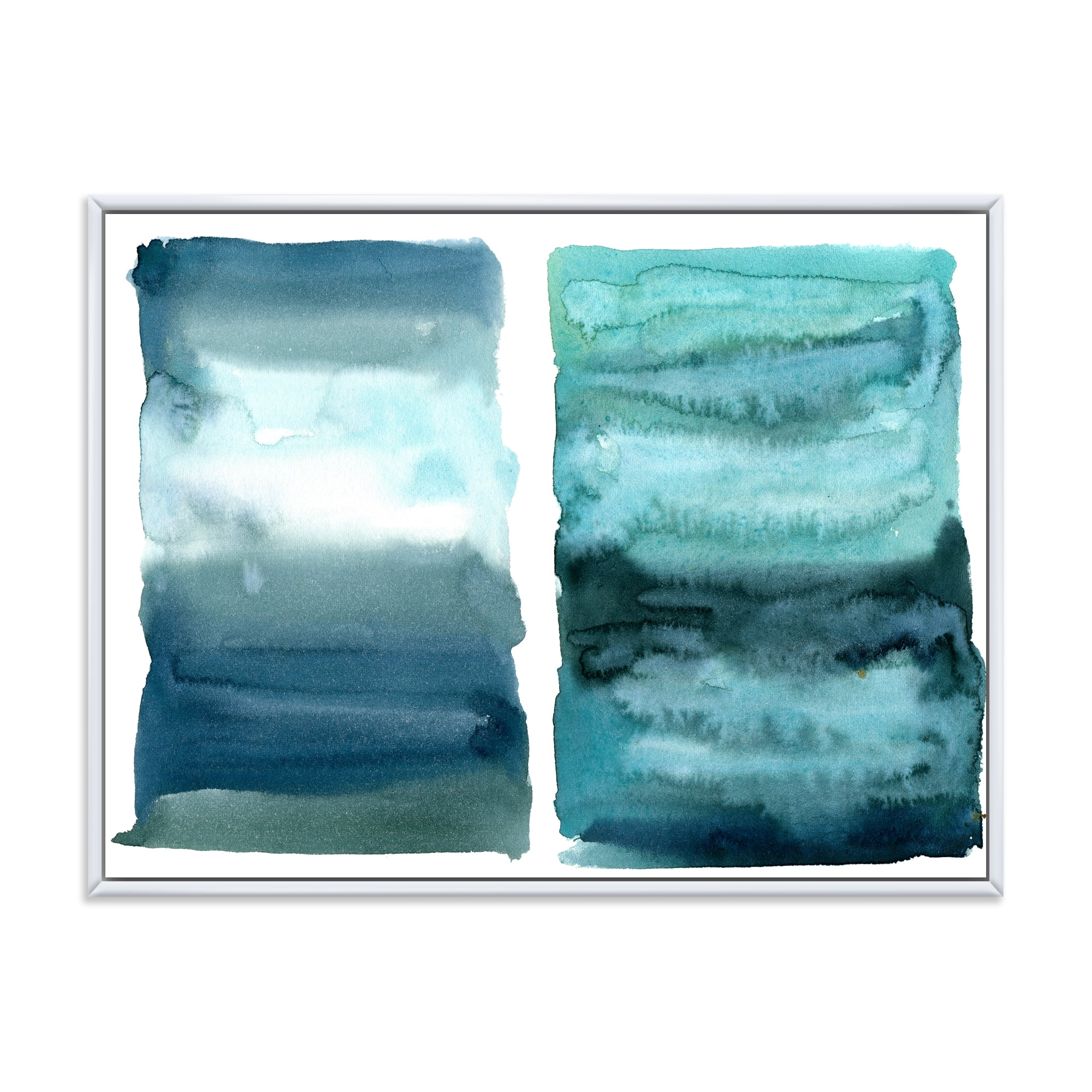 Designart 'Abstract Blue Ocean Aquatic Impression II' Modern Framed Canvas Wall Art Print