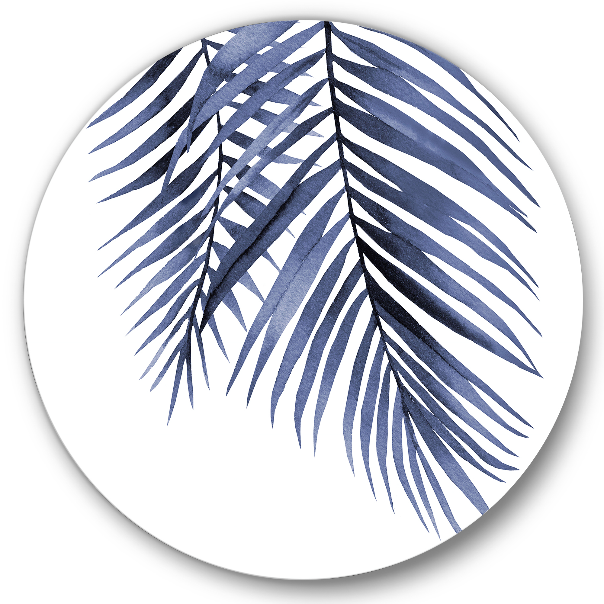 Designart 'Abstract Blue Palm Leaves Tropical Branches' Traditional Circle Metal Wall Art 23x23 - Disc of 23
