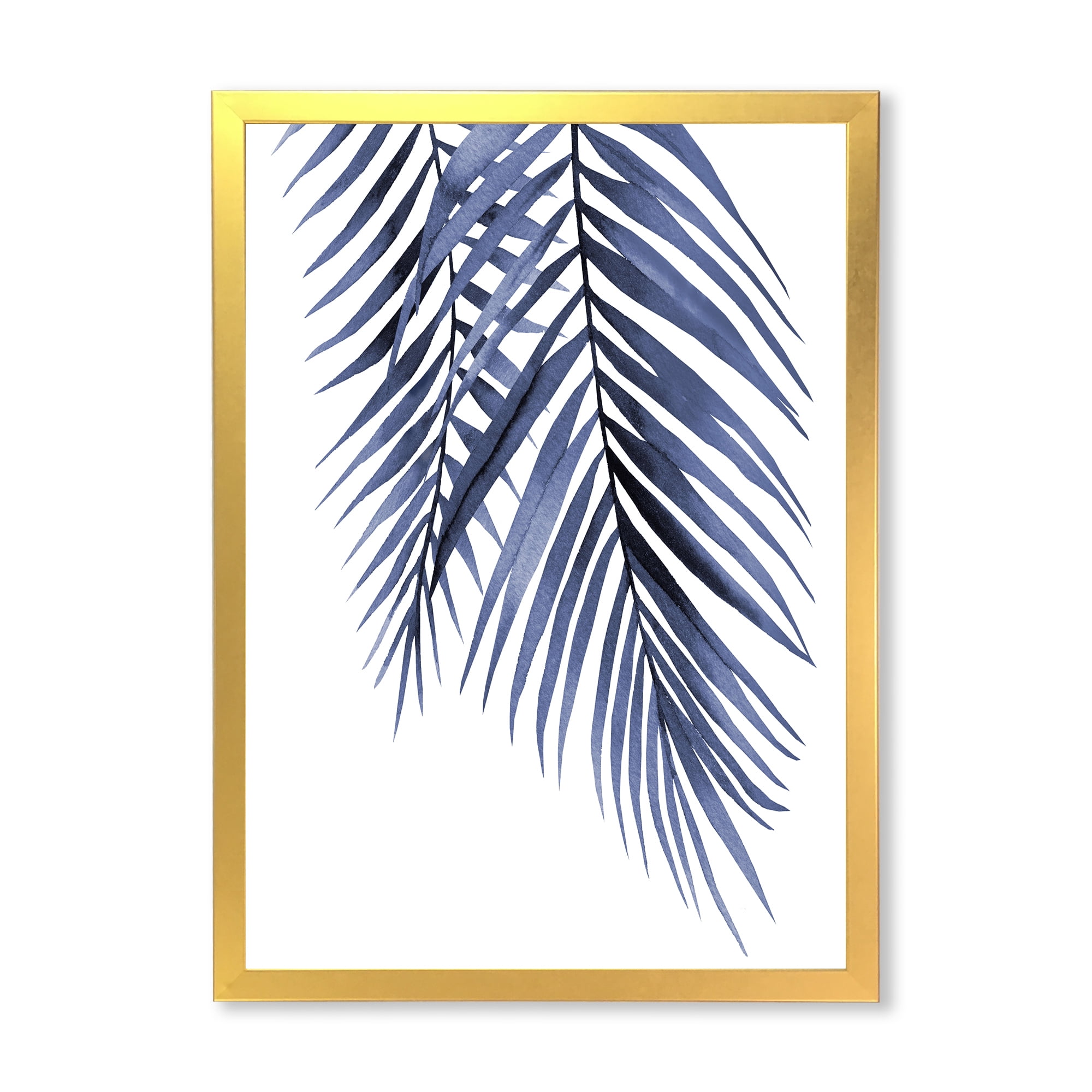 Designart 'Abstract Blue Palm Leaves Tropical Branches' Traditional Framed Art Print