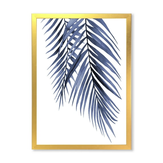 Designart 'Abstract Blue Palm Leaves Tropical Branches' Traditional Framed Art Print