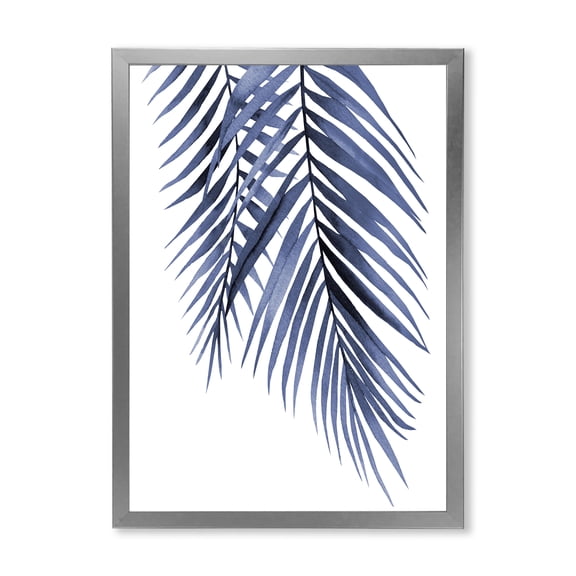 Designart 'Abstract Blue Palm Leaves Tropical Branches' Traditional Framed Art Print