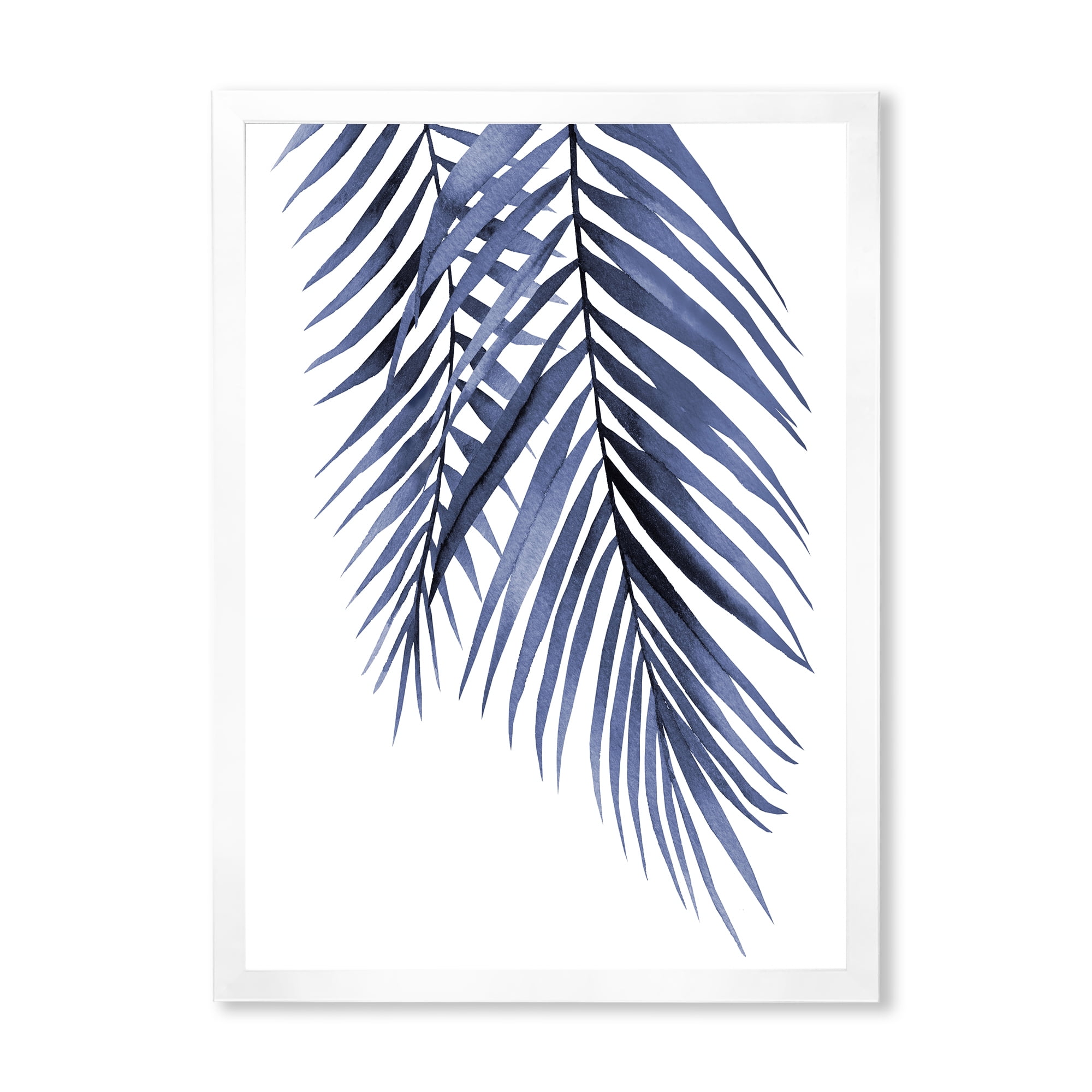 Designart 'Abstract Blue Palm Leaves Tropical Branches' Traditional Framed Art Print