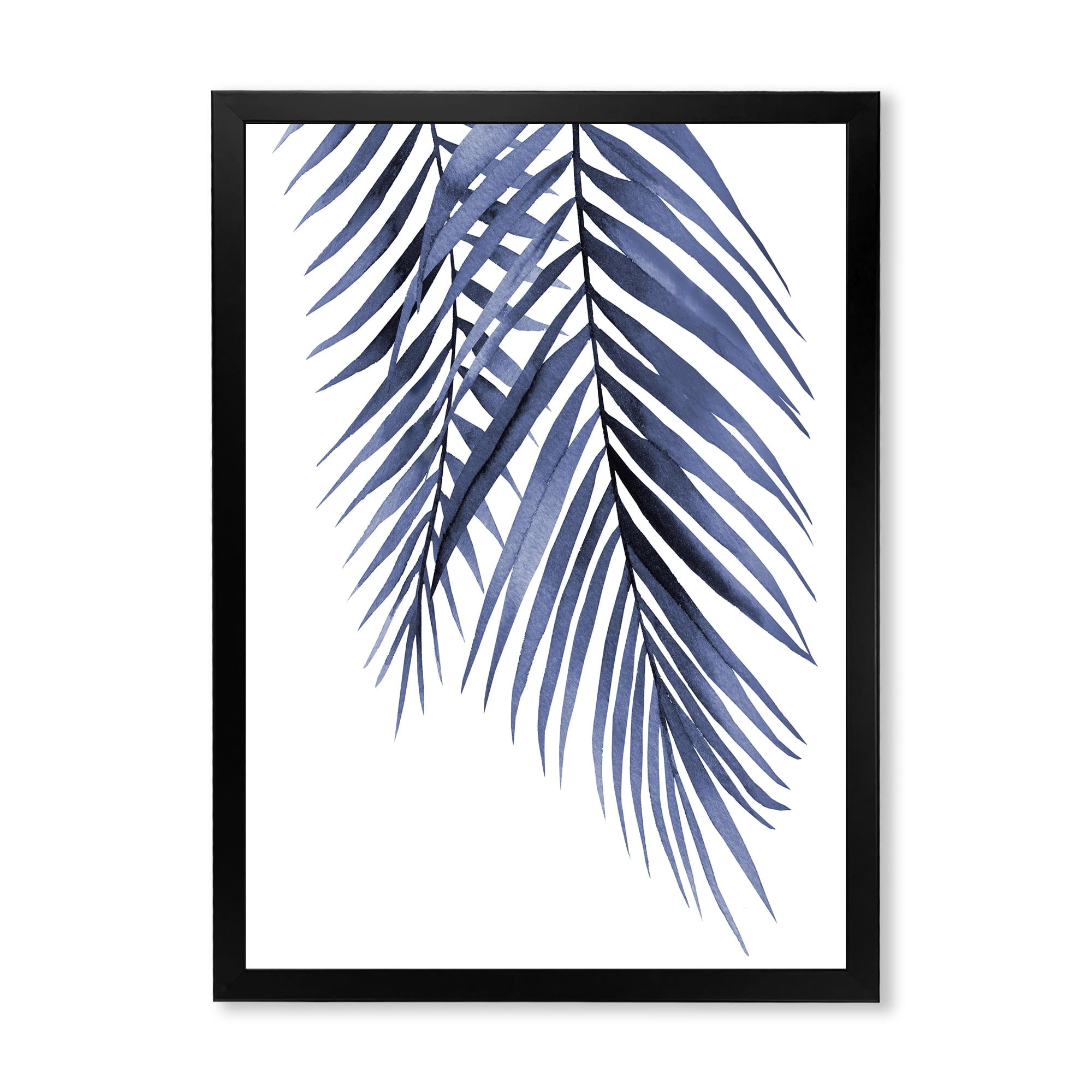 Designart 'Abstract Blue Palm Leaves Tropical Branches' Traditional Framed Art Print