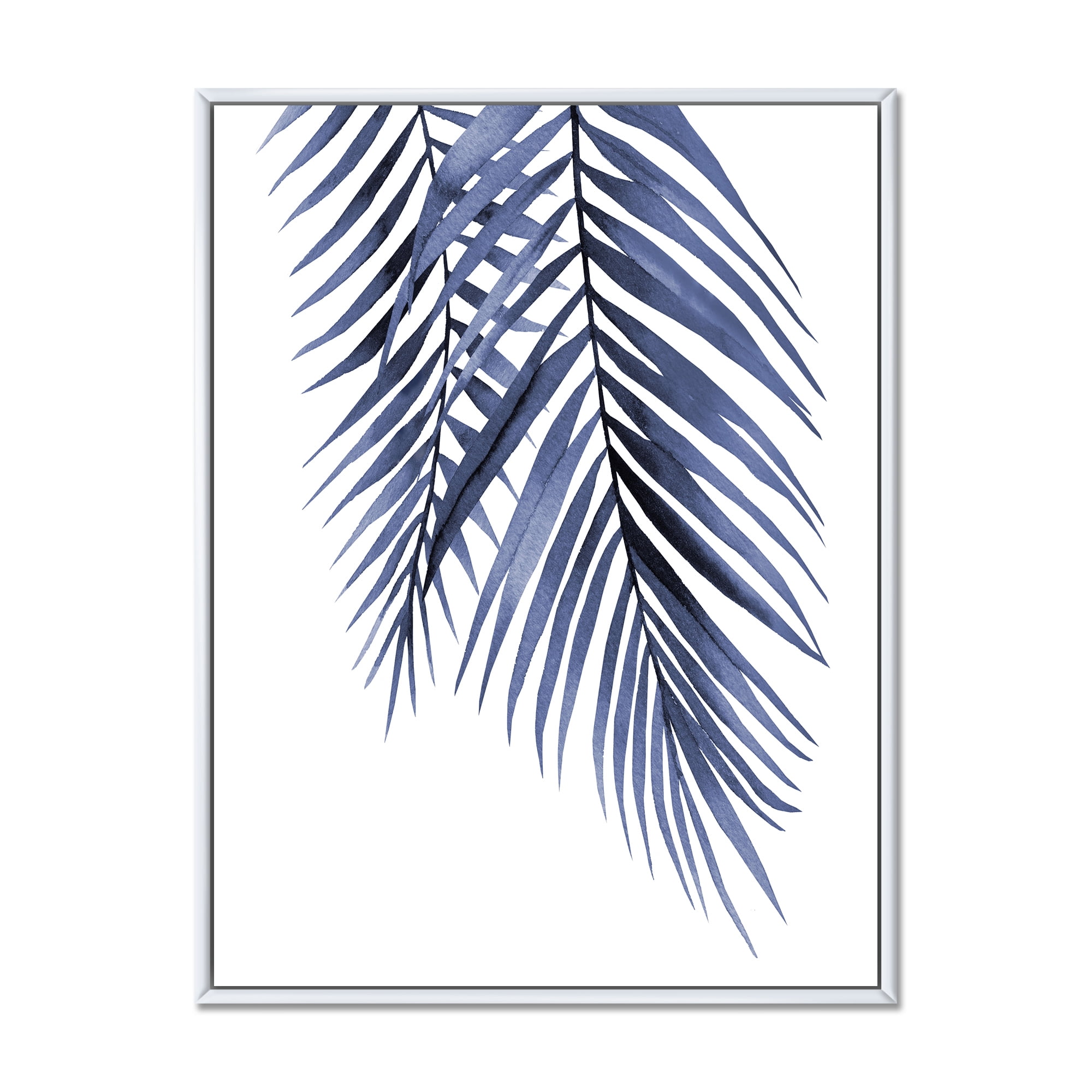 Designart 'Abstract Blue Palm Leaves Tropical Branches' Traditional Framed Canvas Wall Art Print