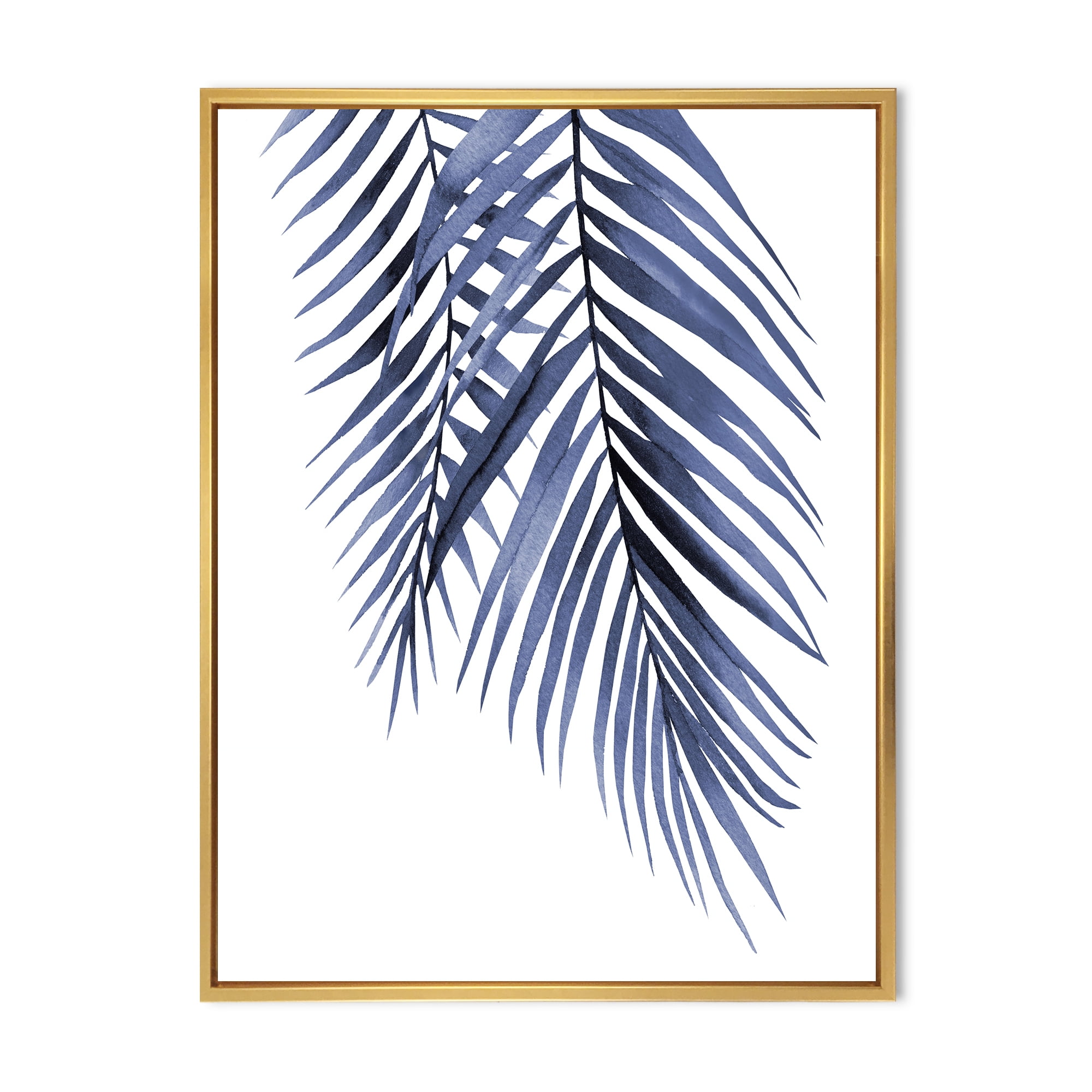 Designart 'Abstract Blue Palm Leaves Tropical Branches' Traditional Framed Canvas Wall Art Print