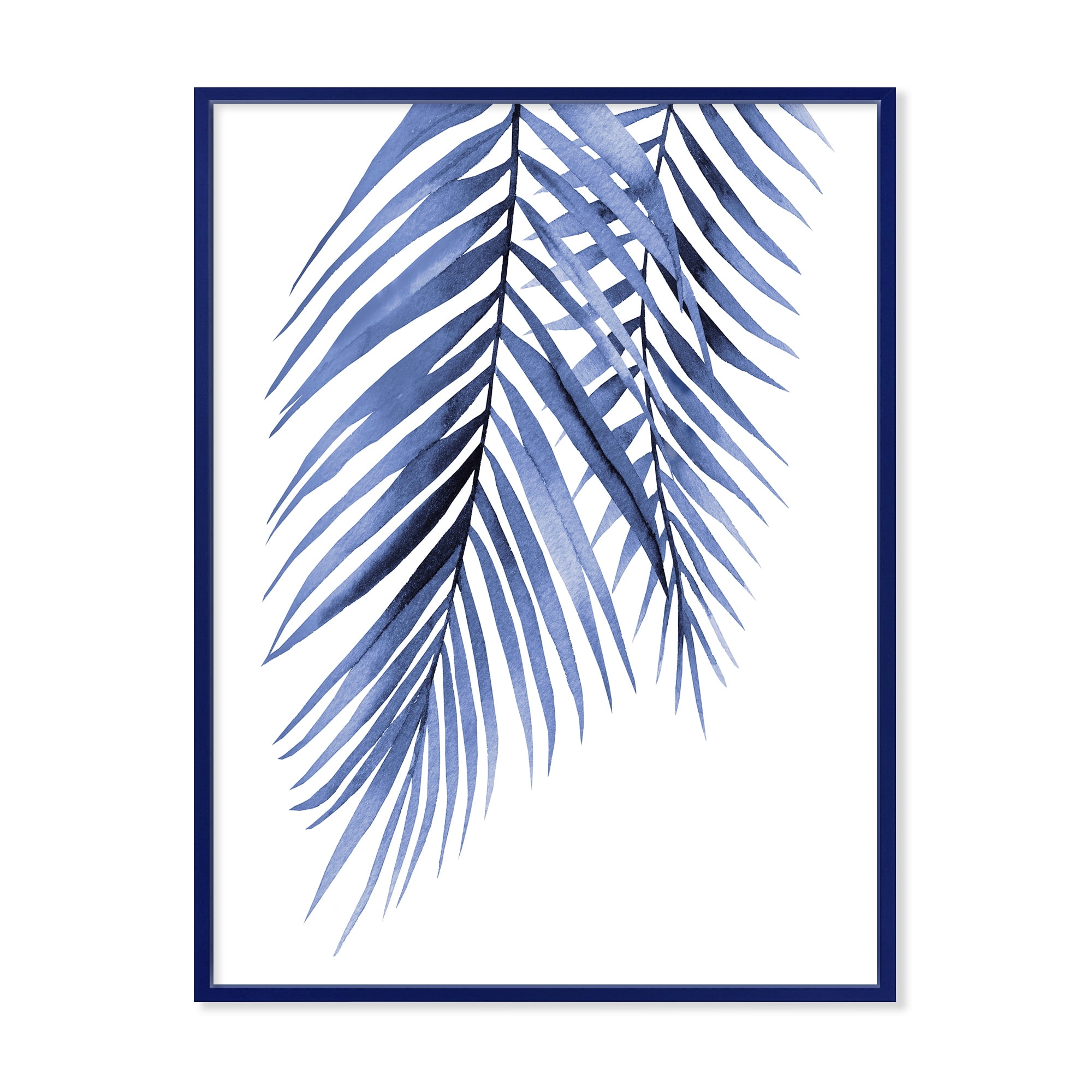 Designart 'Abstract Blue Palm Leaves Tropical Branches' Traditional Framed Canvas Wall Art Print