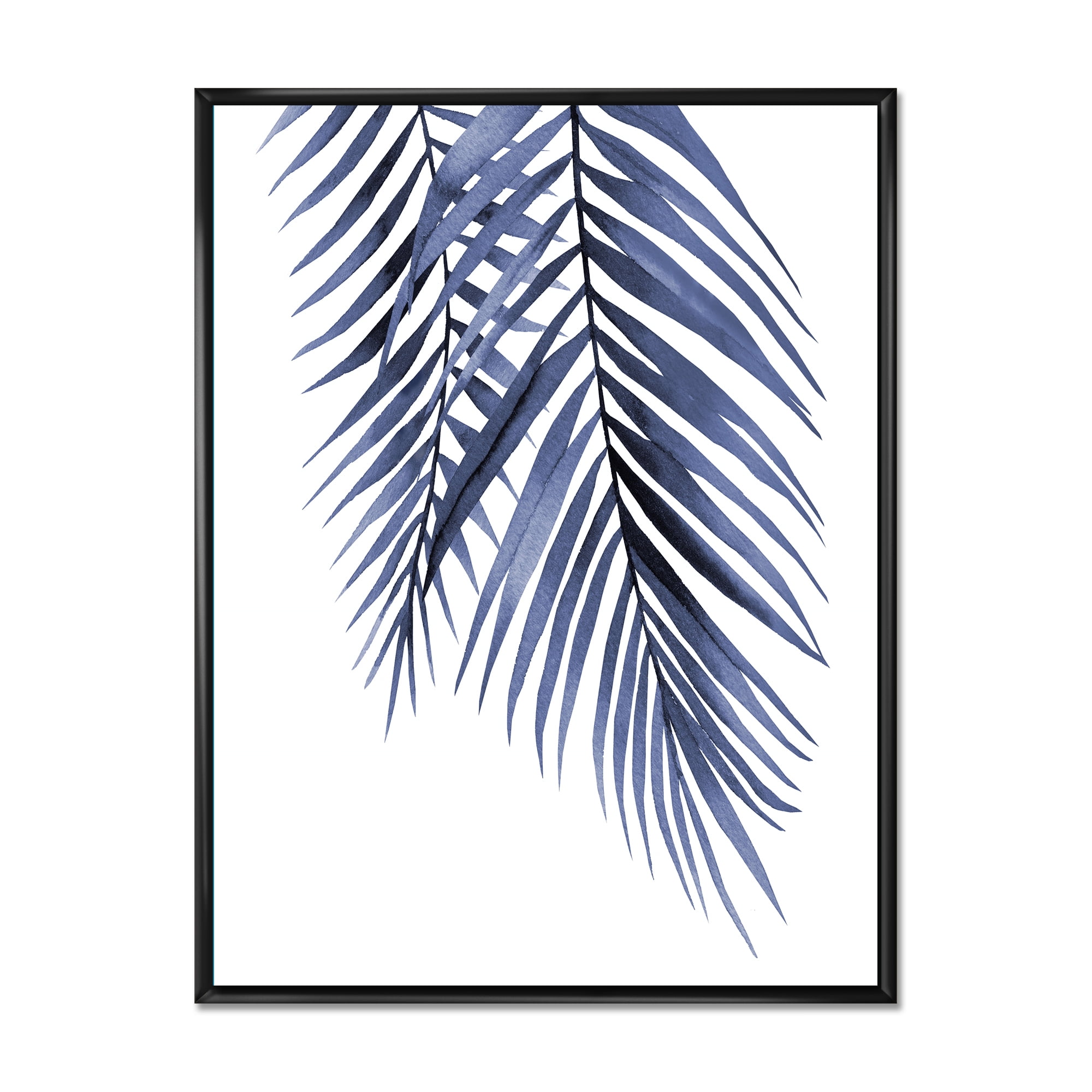 Designart 'Abstract Blue Palm Leaves Tropical Branches' Traditional Framed Canvas Wall Art Print