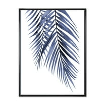 Designart 'Abstract Blue Palm Leaves Tropical Branches' Traditional Framed Canvas Wall Art Print