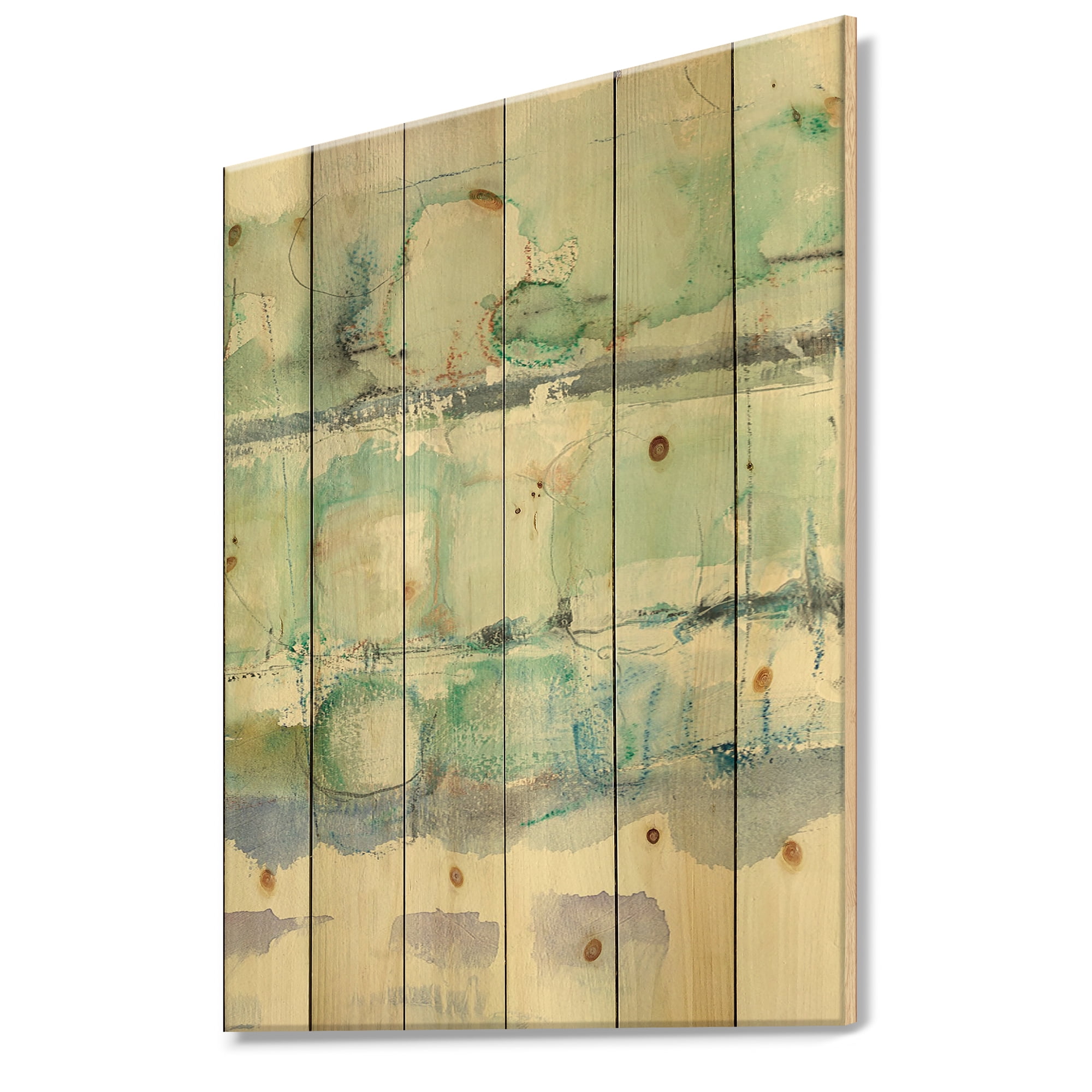 Designart 'Abstract Blue Panel I' Geometric Print on Natural Pine Wood