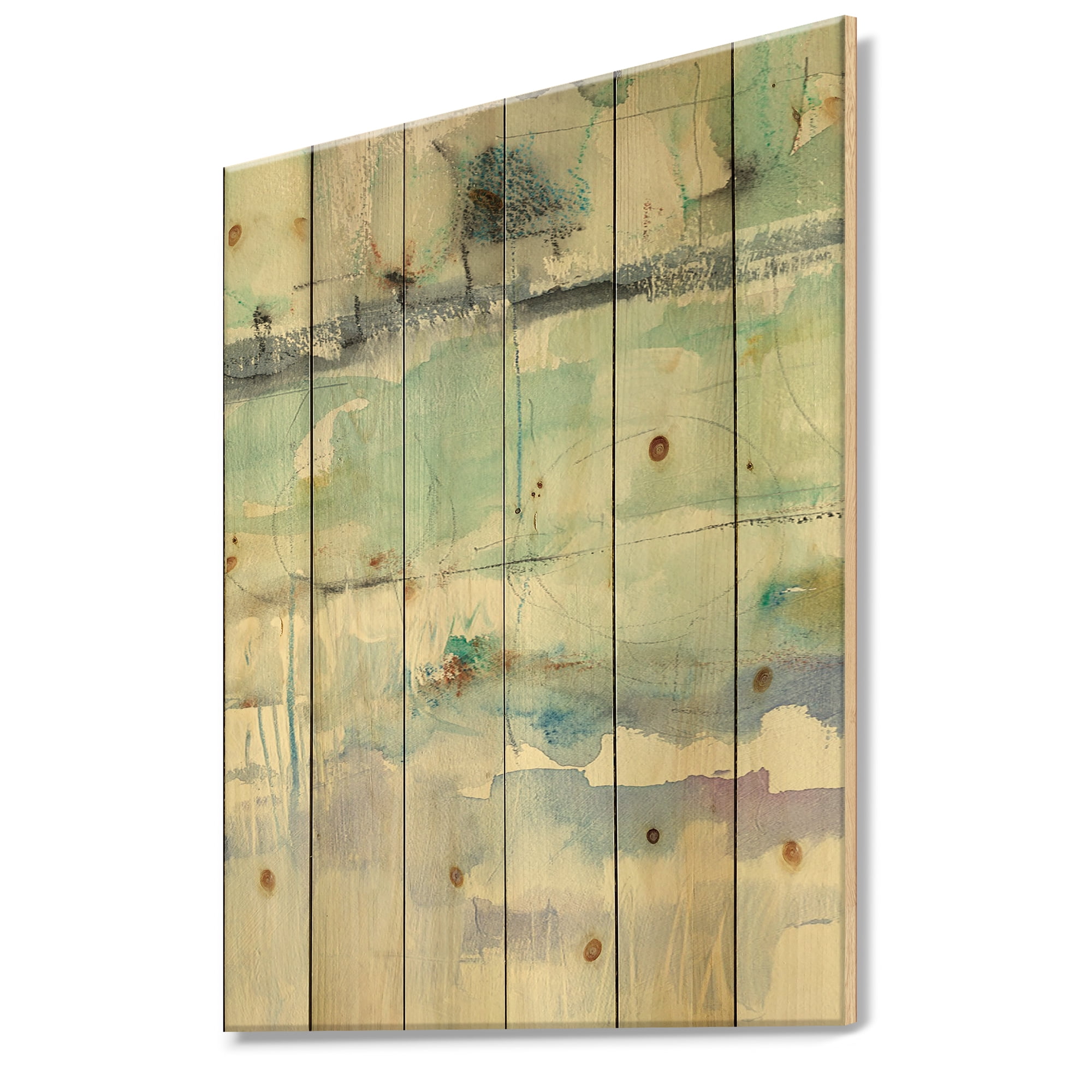 Designart 'Abstract Blue Panel II' Geometric Print on Natural Pine Wood