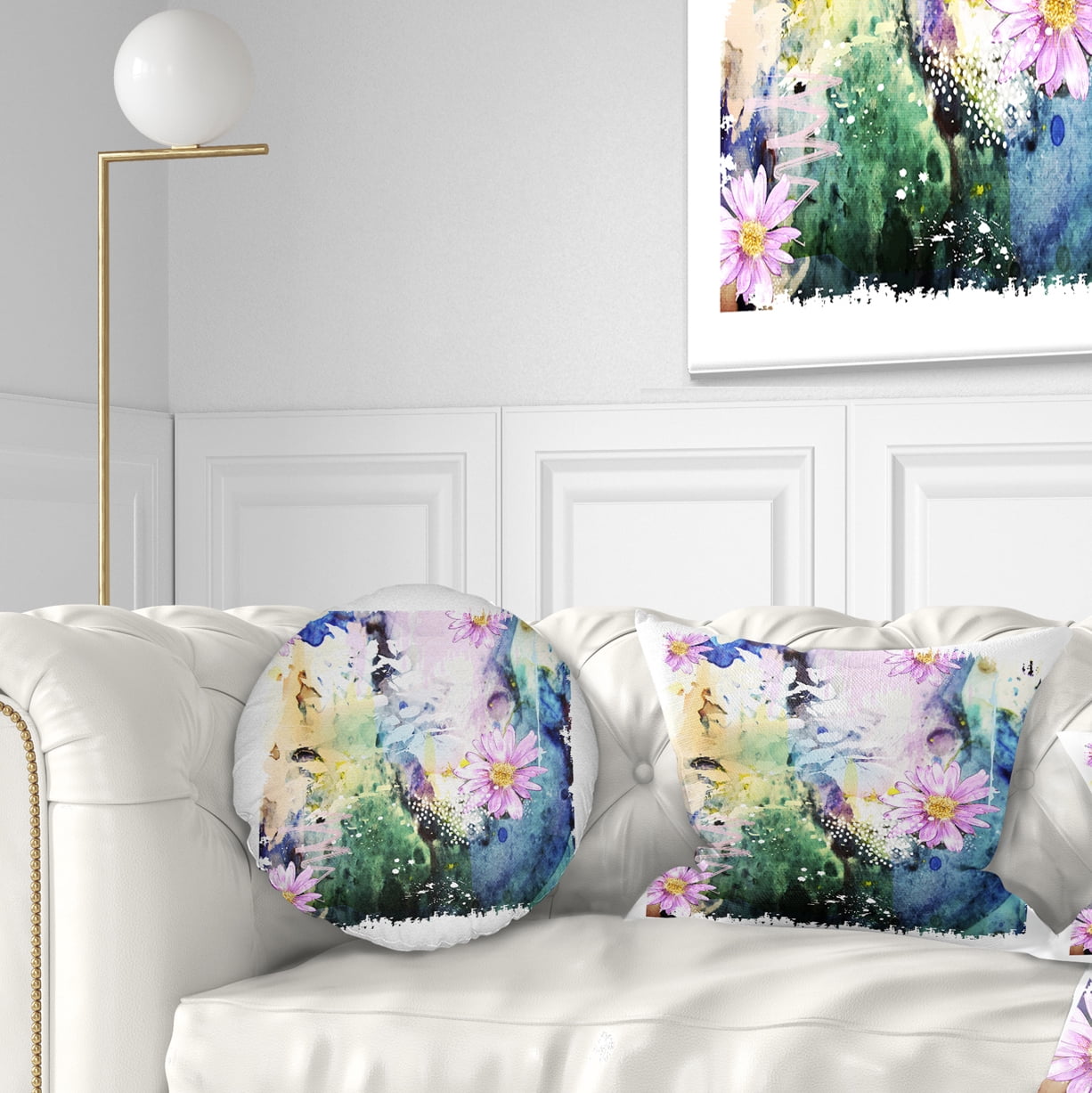 Designart Abstract Blue Pink Floral Art - Floral Throw Pillow - 12x20